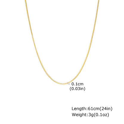 Solid Color Necklace For Unisex Featuring Waterproof Non Tarnish 201 Stainless Steel With 18K Real Gold Plated Box Chain
