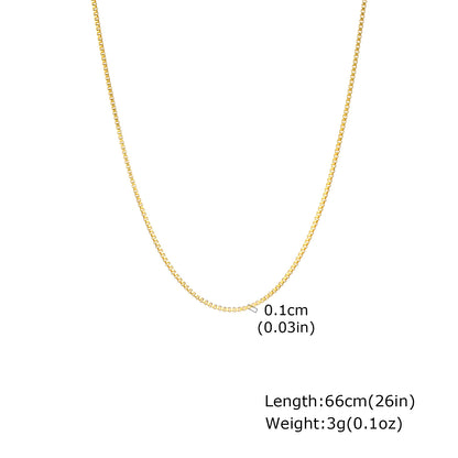Solid Color Necklace For Unisex Featuring Waterproof Non Tarnish 201 Stainless Steel With 18K Real Gold Plated Box Chain