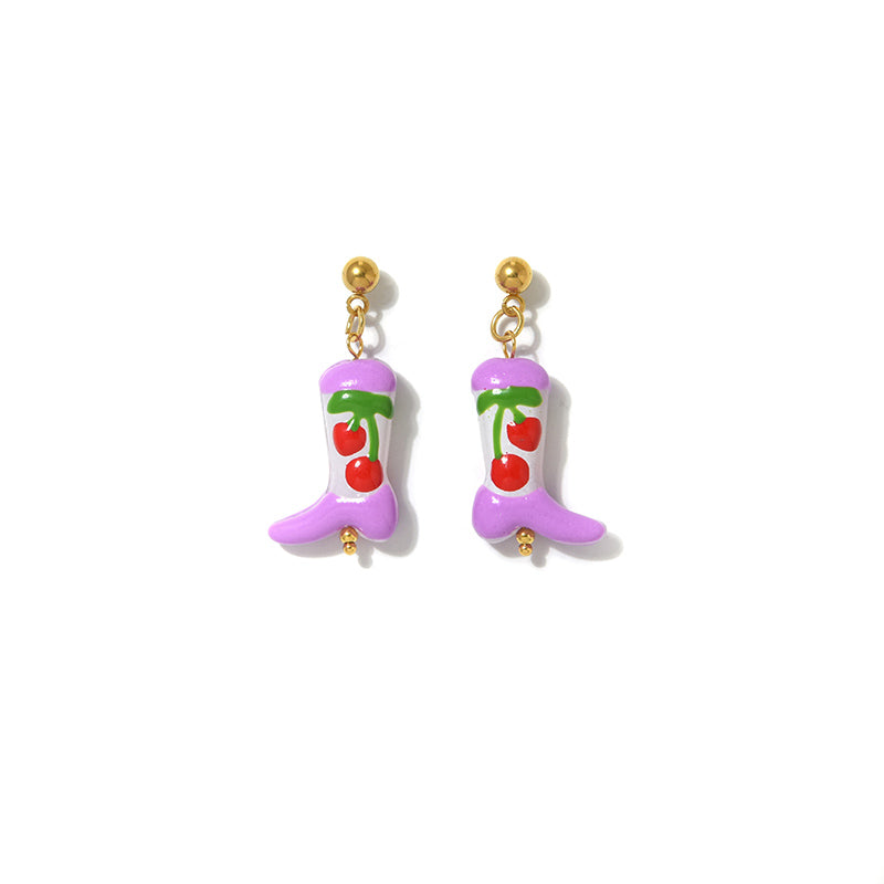 Cute Fruit Stud Earrings For Women, Electroplated Ceramics With 18K Gold Plated Finish