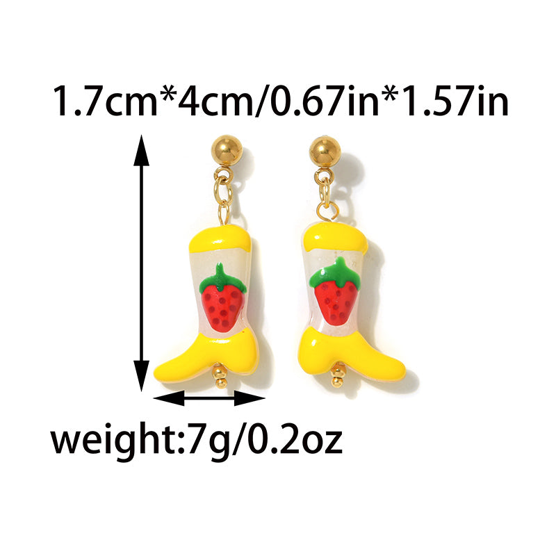 Cute Fruit Stud Earrings For Women, Electroplated Ceramics With 18K Gold Plated Finish