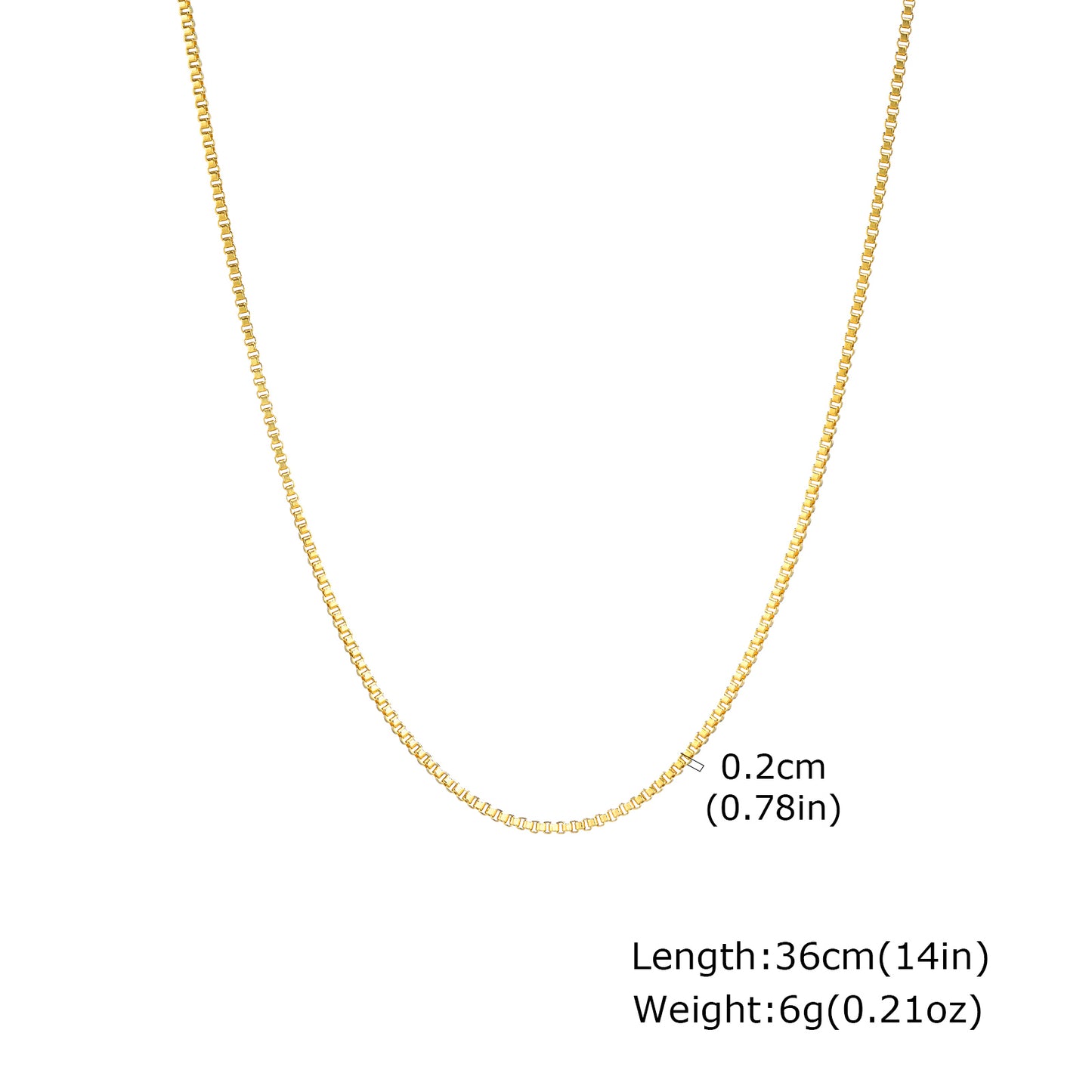 Solid Color Necklace For Unisex Featuring Waterproof Non Tarnish 201 Stainless Steel With 18K Real Gold Plated Box Chain