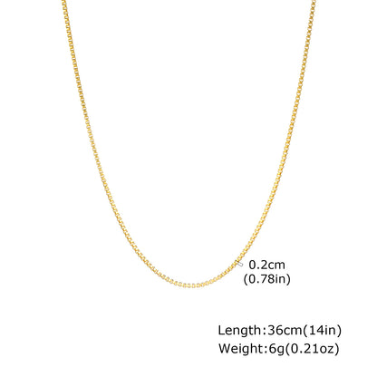 Solid Color Necklace For Unisex Featuring Waterproof Non Tarnish 201 Stainless Steel With 18K Real Gold Plated Box Chain