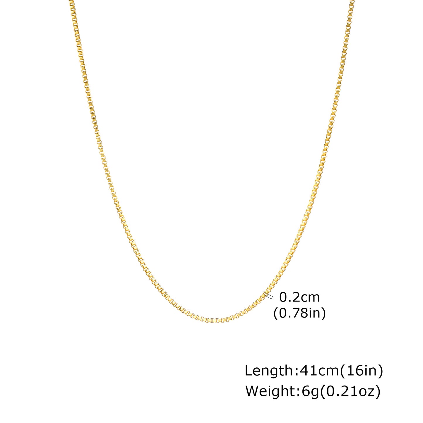 Solid Color Necklace For Unisex Featuring Waterproof Non Tarnish 201 Stainless Steel With 18K Real Gold Plated Box Chain