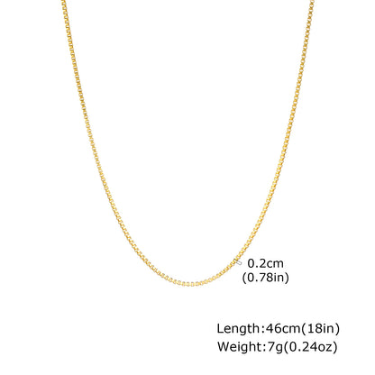Solid Color Necklace For Unisex Featuring Waterproof Non Tarnish 201 Stainless Steel With 18K Real Gold Plated Box Chain