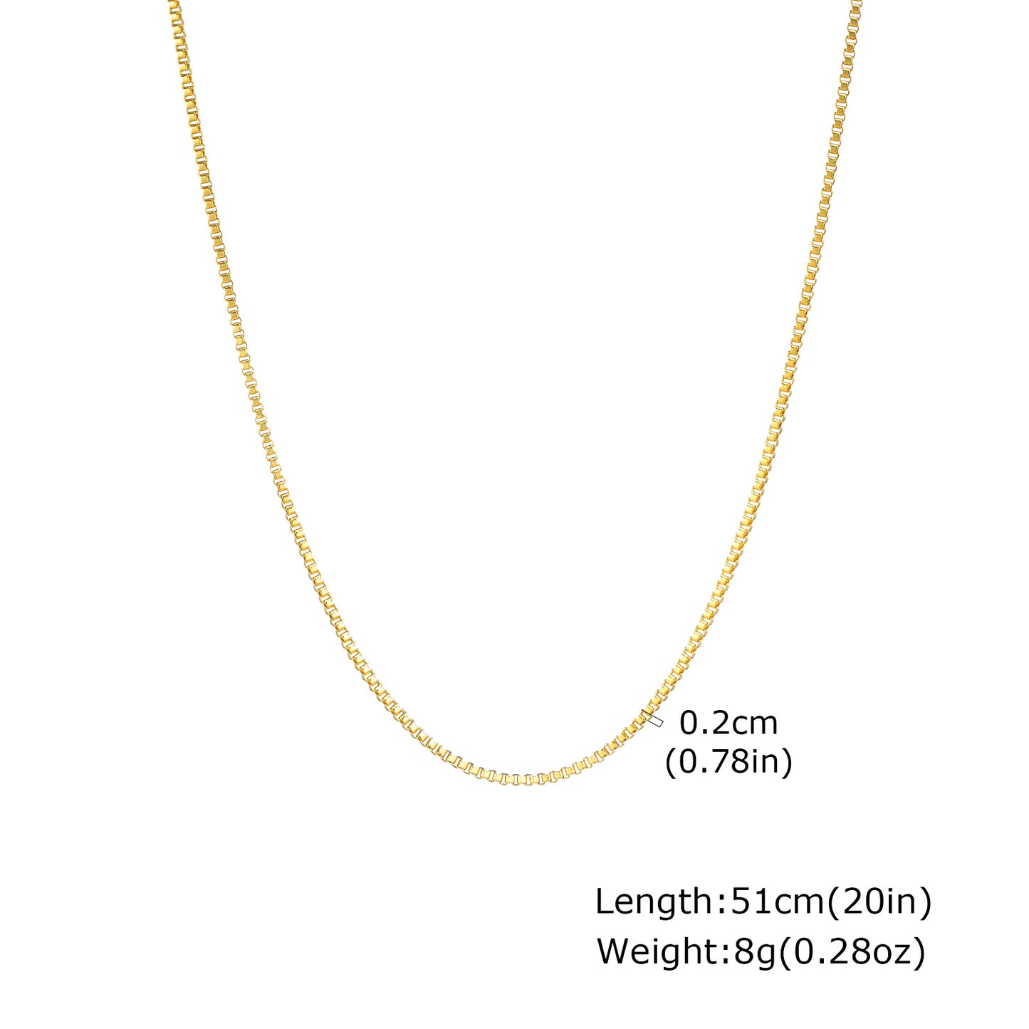 Solid Color Necklace For Unisex Featuring Waterproof Non Tarnish 201 Stainless Steel With 18K Real Gold Plated Box Chain