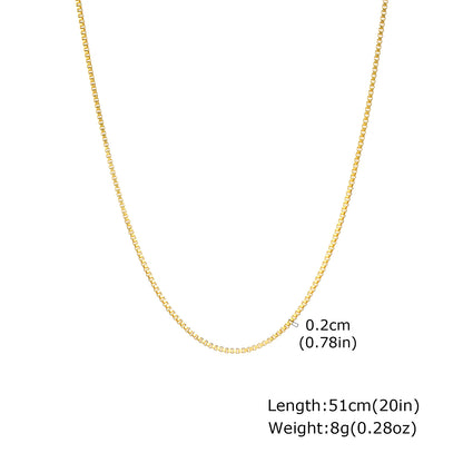 Solid Color Necklace For Unisex Featuring Waterproof Non Tarnish 201 Stainless Steel With 18K Real Gold Plated Box Chain