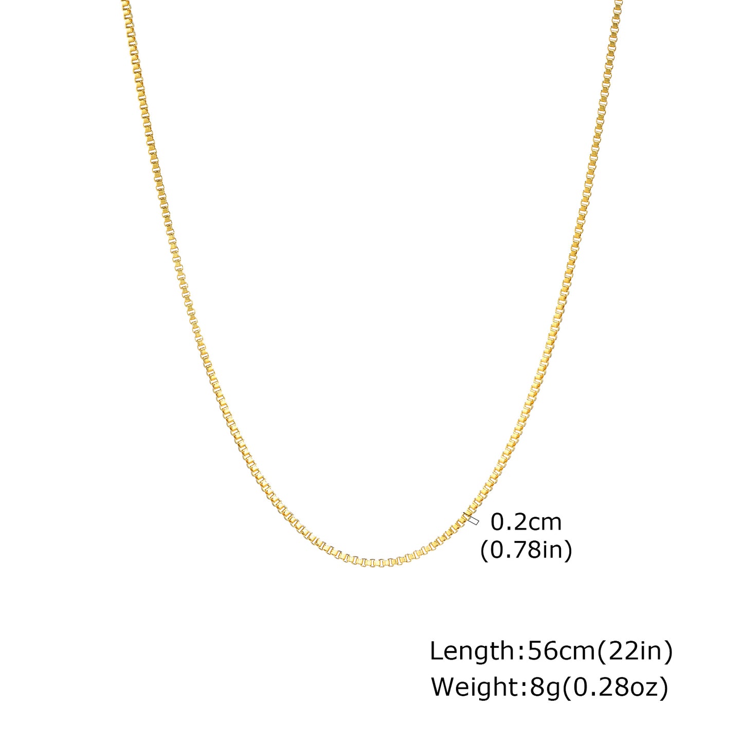 Solid Color Necklace For Unisex Featuring Waterproof Non Tarnish 201 Stainless Steel With 18K Real Gold Plated Box Chain