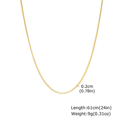 Solid Color Necklace For Unisex Featuring Waterproof Non Tarnish 201 Stainless Steel With 18K Real Gold Plated Box Chain