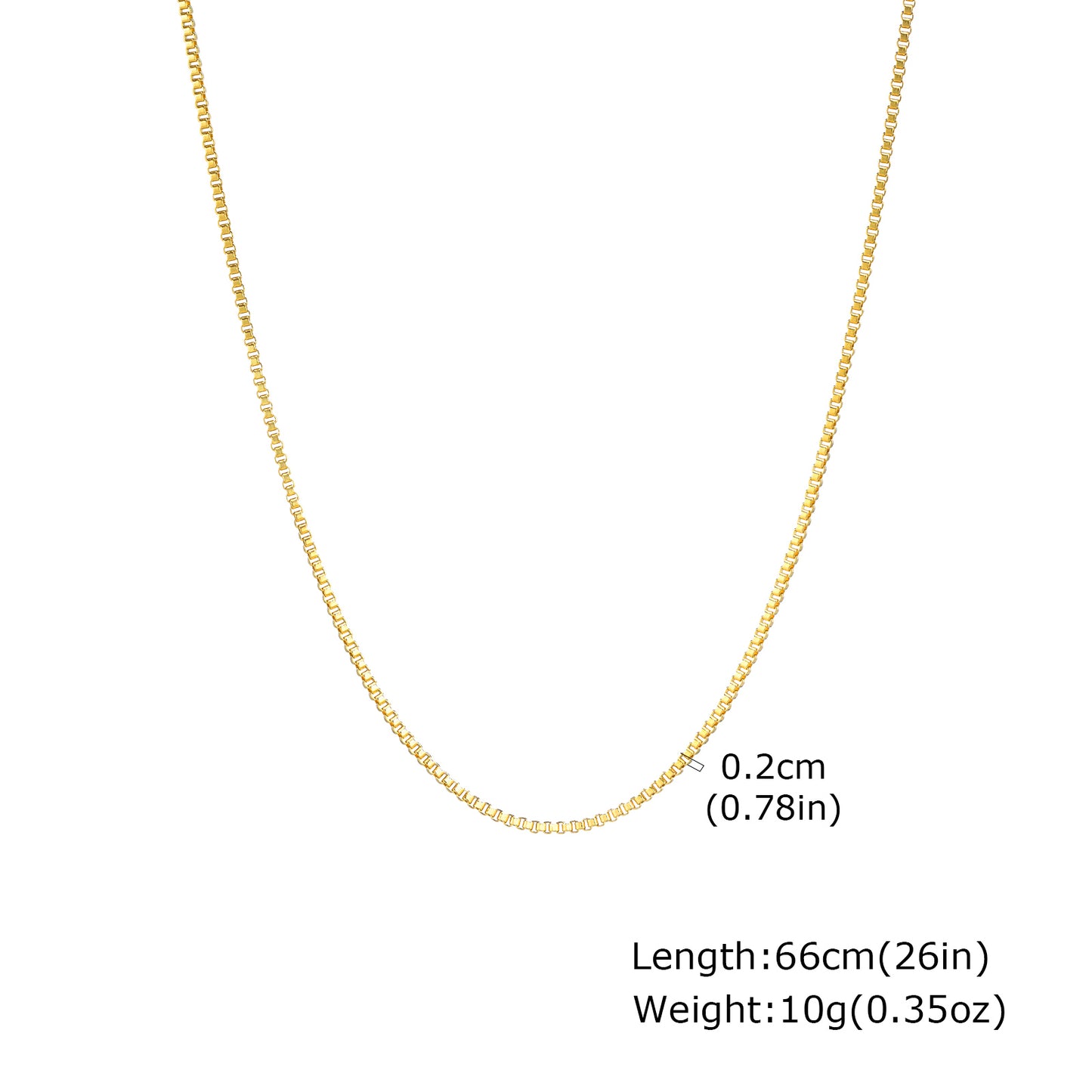 Solid Color Necklace For Unisex Featuring Waterproof Non Tarnish 201 Stainless Steel With 18K Real Gold Plated Box Chain