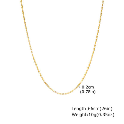 Solid Color Necklace For Unisex Featuring Waterproof Non Tarnish 201 Stainless Steel With 18K Real Gold Plated Box Chain