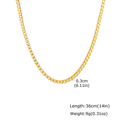 Solid Color Necklace For Unisex Featuring Waterproof Non Tarnish 201 Stainless Steel With 18K Real Gold Plated Box Chain