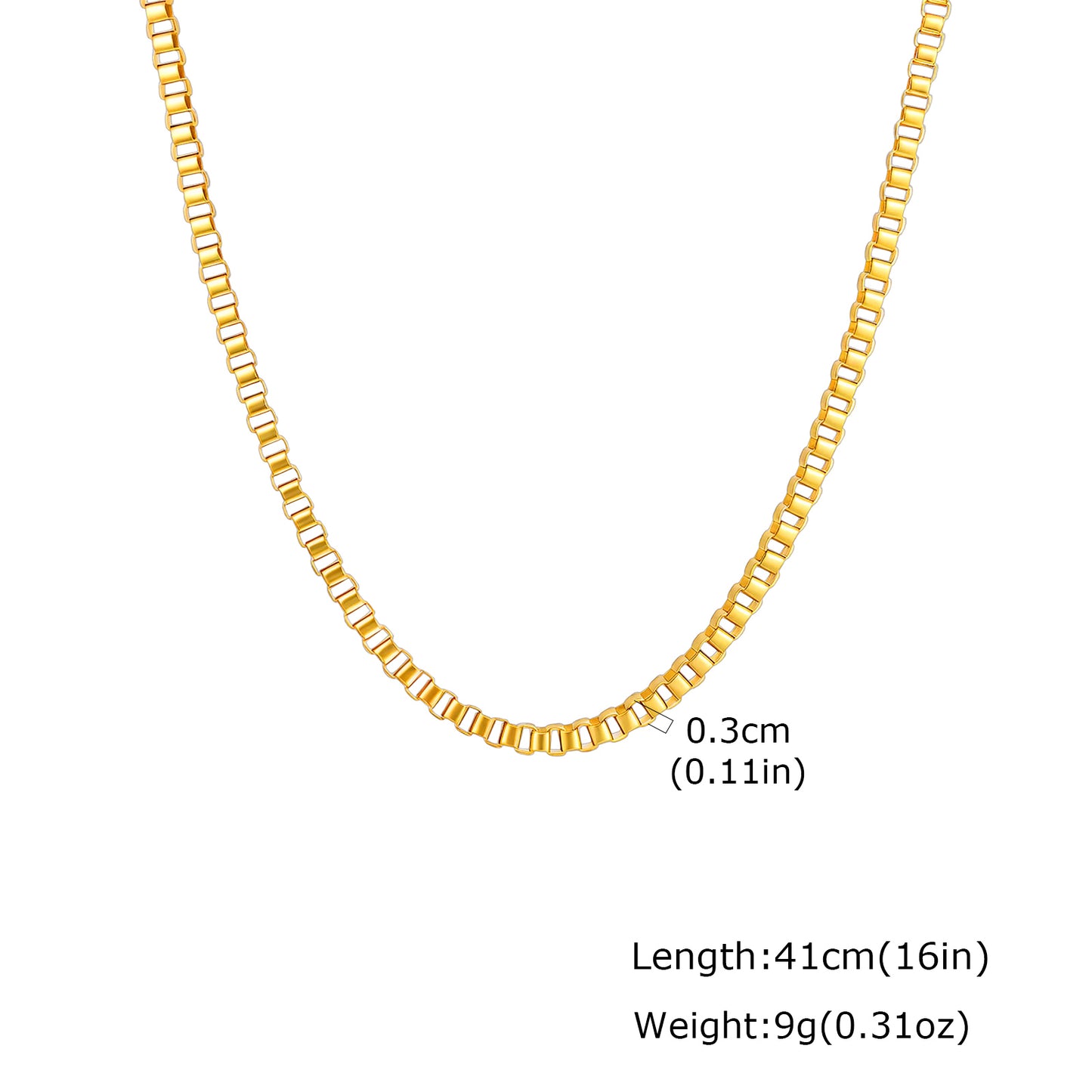 Solid Color Necklace For Unisex Featuring Waterproof Non Tarnish 201 Stainless Steel With 18K Real Gold Plated Box Chain
