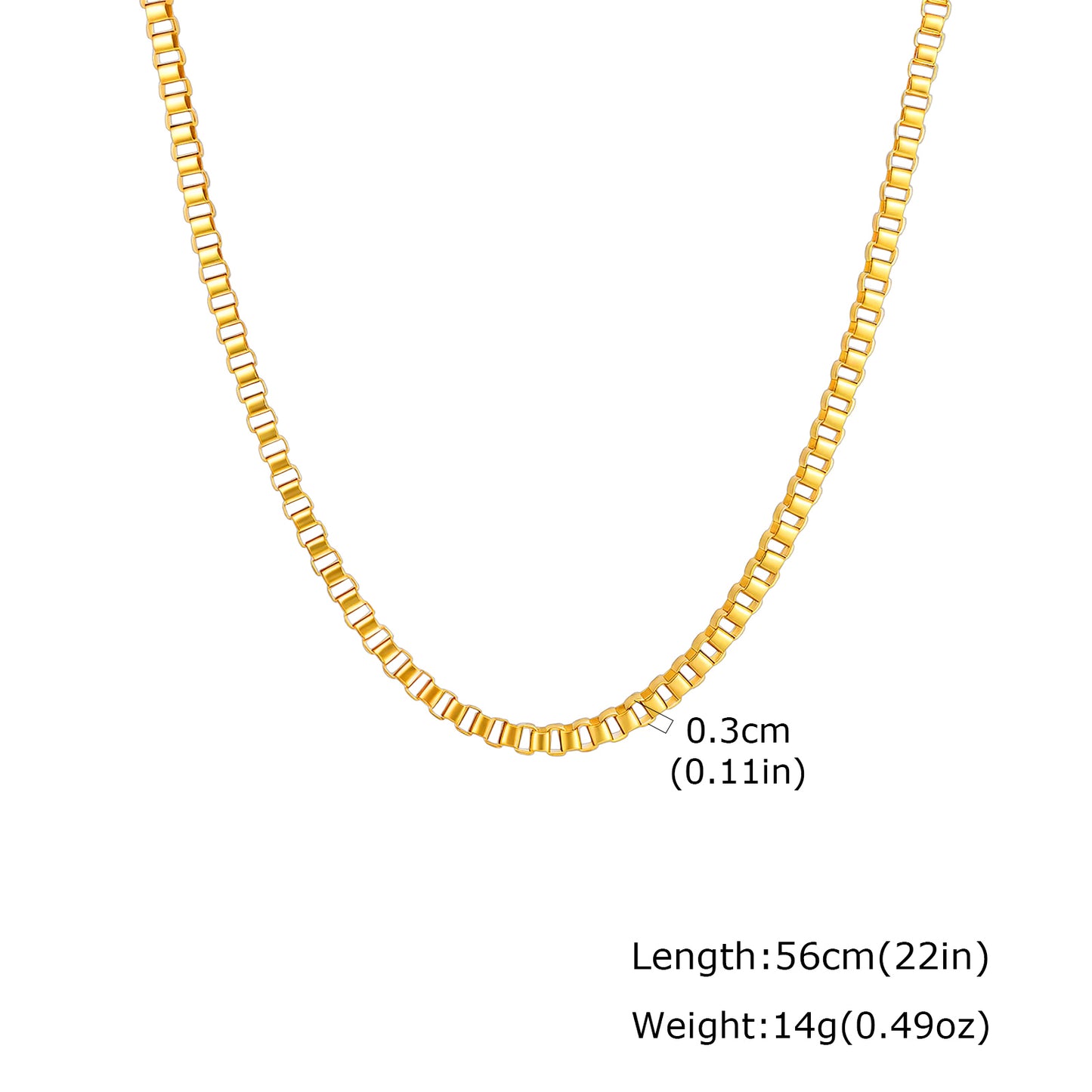 Solid Color Necklace For Unisex Featuring Waterproof Non Tarnish 201 Stainless Steel With 18K Real Gold Plated Box Chain