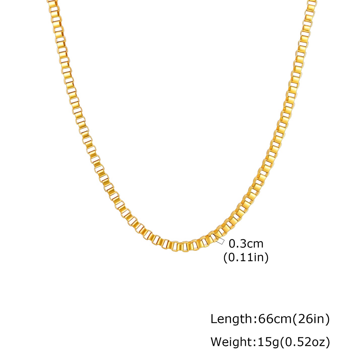 Solid Color Necklace For Unisex Featuring Waterproof Non Tarnish 201 Stainless Steel With 18K Real Gold Plated Box Chain