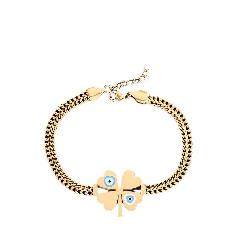 Four Leaf Clover Bracelet For Women In Electroplated Titanium Steel With 14K Real Gold Plated Cable Chain