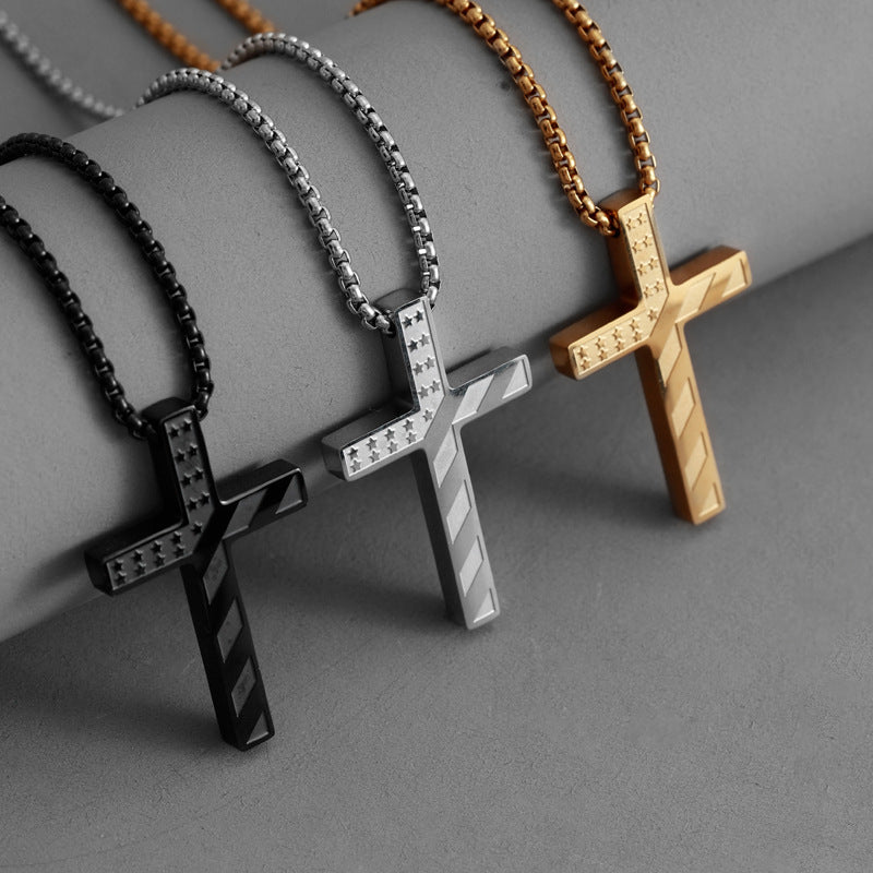 Hip-Hop Style Cross Necklace For Men And Women, Made Of Durable Titanium Steel In Silver