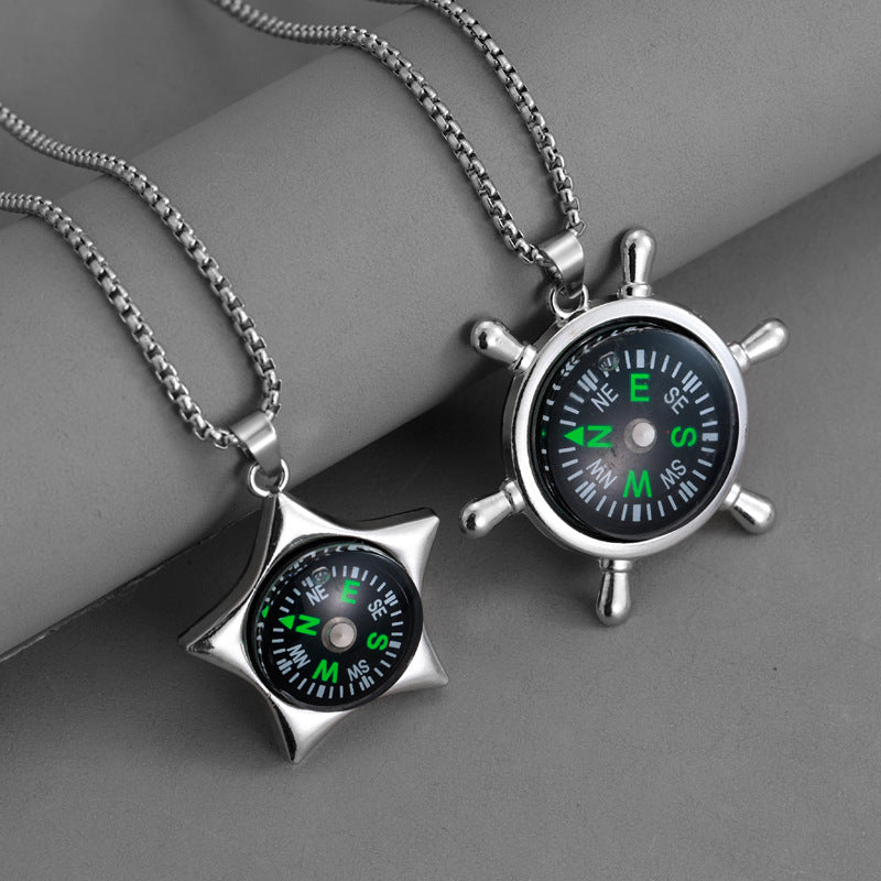 Compass Necklace For Everyday Wear In Elegant Steel Color