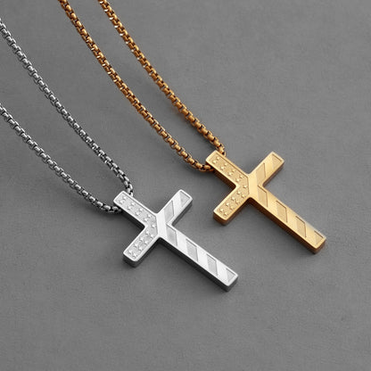 Hip-Hop Style Cross Necklace For Men And Women, Made Of Durable Titanium Steel In Silver