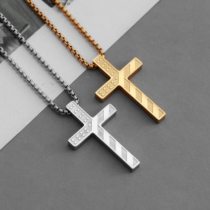 Hip-Hop Style Cross Necklace For Men And Women, Made Of Durable Titanium Steel In Silver