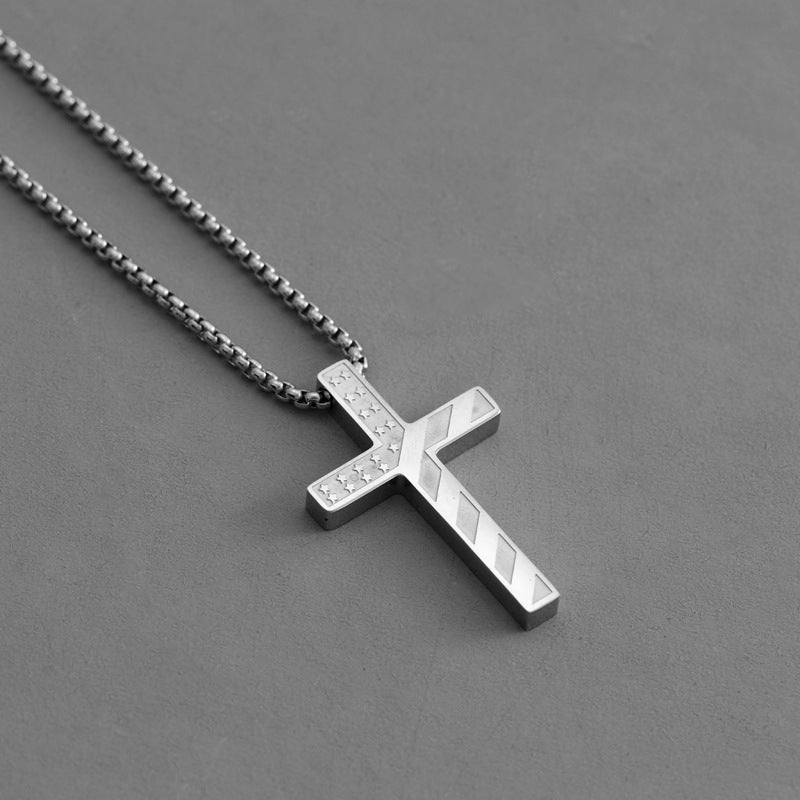 Hip-Hop Style Cross Necklace For Men And Women, Made Of Durable Titanium Steel In Silver