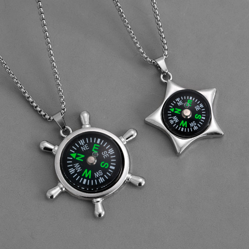 Compass Necklace For Everyday Wear In Elegant Steel Color