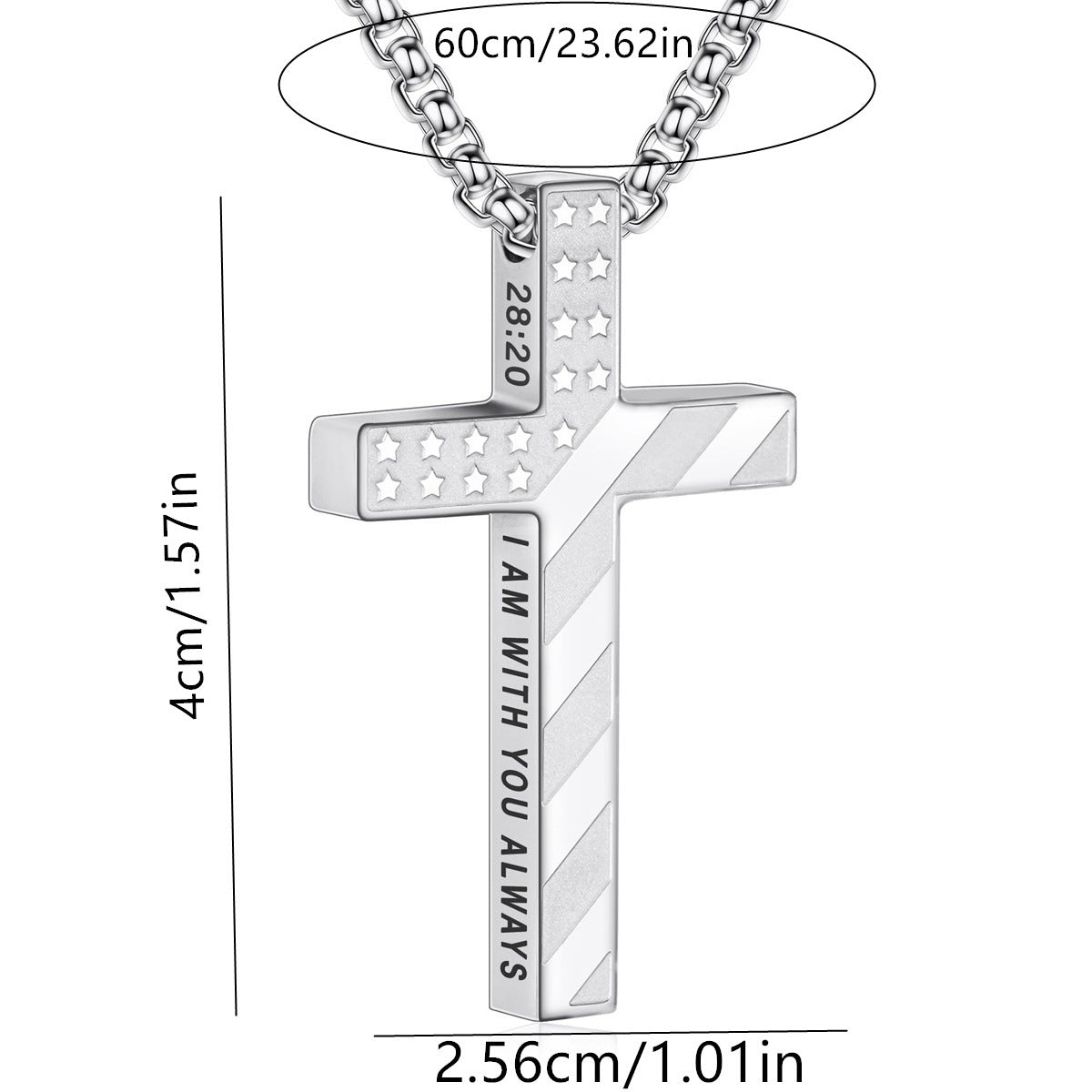 Hip-Hop Style Cross Necklace For Men And Women, Made Of Durable Titanium Steel In Silver