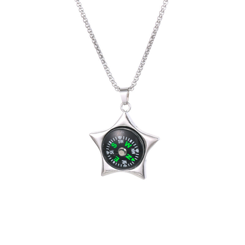 Compass Necklace For Everyday Wear In Elegant Steel Color