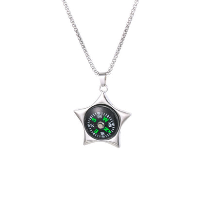 Compass Necklace For Everyday Wear In Elegant Steel Color