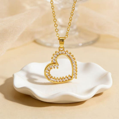 Heart Shape Necklace For Women In Copper With Zircon Inlay