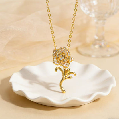Rose Gold Copper Sweater Chain Necklace With Zircon Inlay, Elegant Design For Everyday Wear