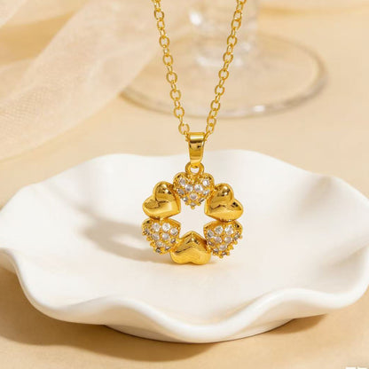 Heart Shape Necklace For Women In Copper With Zircon Inlay