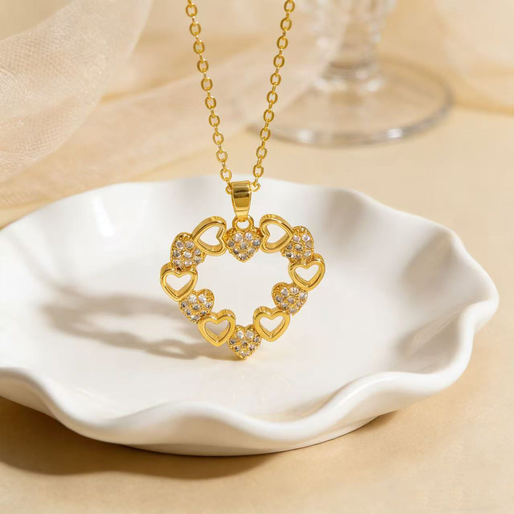 Heart Shape Necklace For Women In Copper With Zircon Inlay