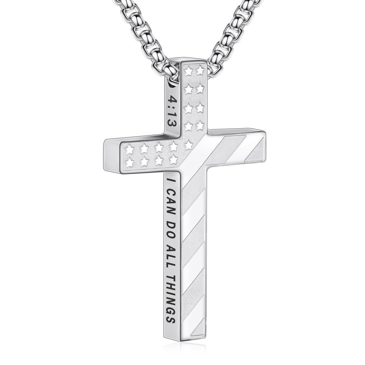 Hip-Hop Style Cross Necklace For Men And Women, Made Of Durable Titanium Steel In Silver