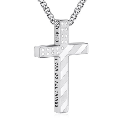 Hip-Hop Style Cross Necklace For Men And Women, Made Of Durable Titanium Steel In Silver