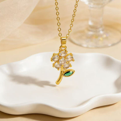 Rose Gold Copper Sweater Chain Necklace With Zircon Inlay, Elegant Design For Everyday Wear
