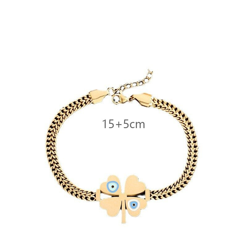 Four Leaf Clover Bracelet For Women In Electroplated Titanium Steel With 14K Real Gold Plated Cable Chain