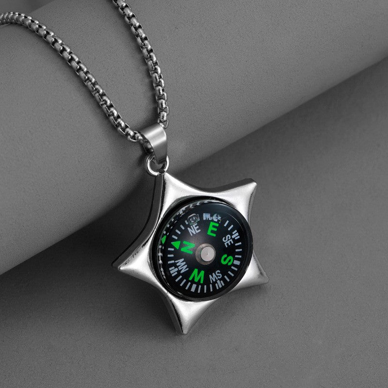 Compass Necklace For Everyday Wear In Elegant Steel Color