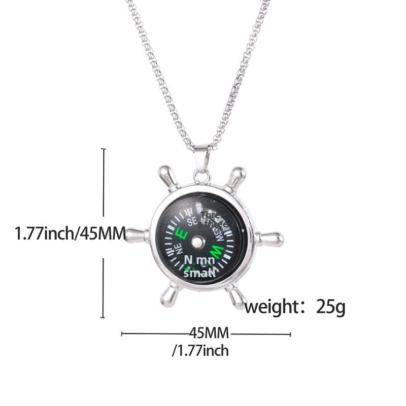 Compass Necklace For Everyday Wear In Elegant Steel Color