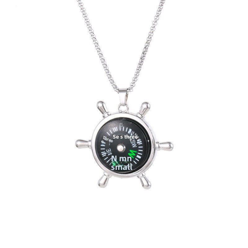 Compass Necklace For Everyday Wear In Elegant Steel Color