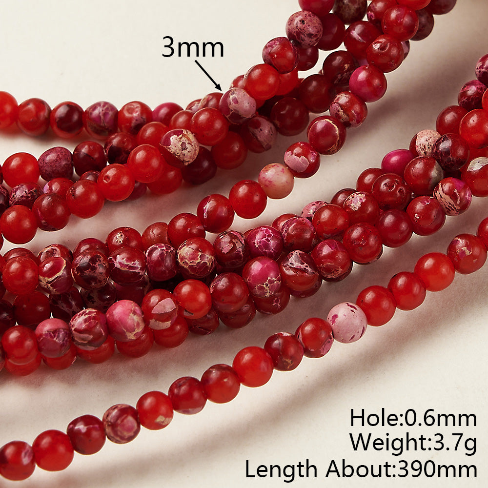 Handmade Round Smooth Imperial Jasper Natural Stone Beads With Hole Under 1mm, 1 Strand Package For Jewelry Making
