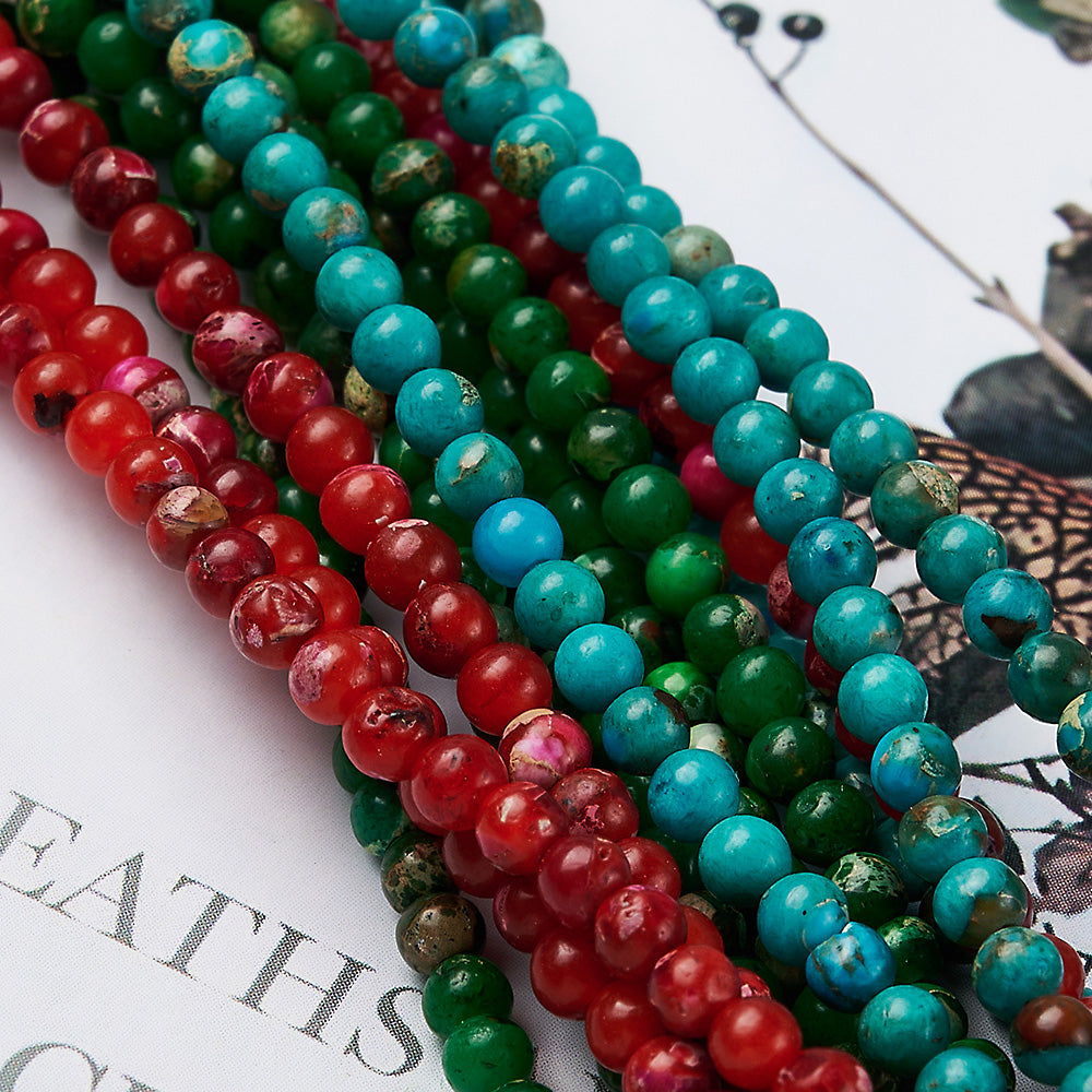 Handmade Round Smooth Imperial Jasper Natural Stone Beads With Hole Under 1mm, 1 Strand Package For Jewelry Making