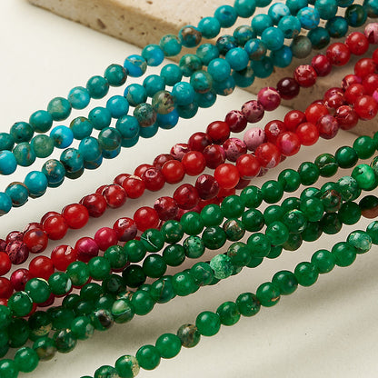 Handmade Round Smooth Imperial Jasper Natural Stone Beads With Hole Under 1mm, 1 Strand Package For Jewelry Making
