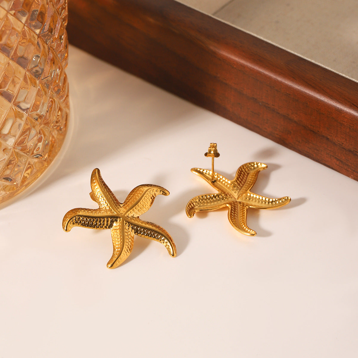 Starfish Stud Earrings For Women Featuring Electroplated 304 Stainless Steel With 18K Real Gold PVD Coated Plating
