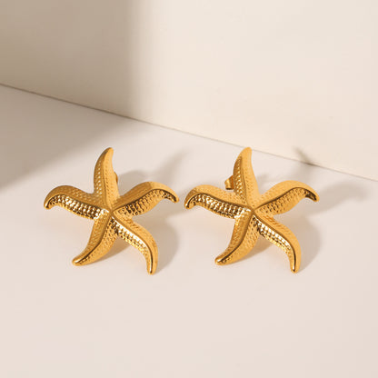 Starfish Stud Earrings For Women Featuring Electroplated 304 Stainless Steel With 18K Real Gold PVD Coated Plating