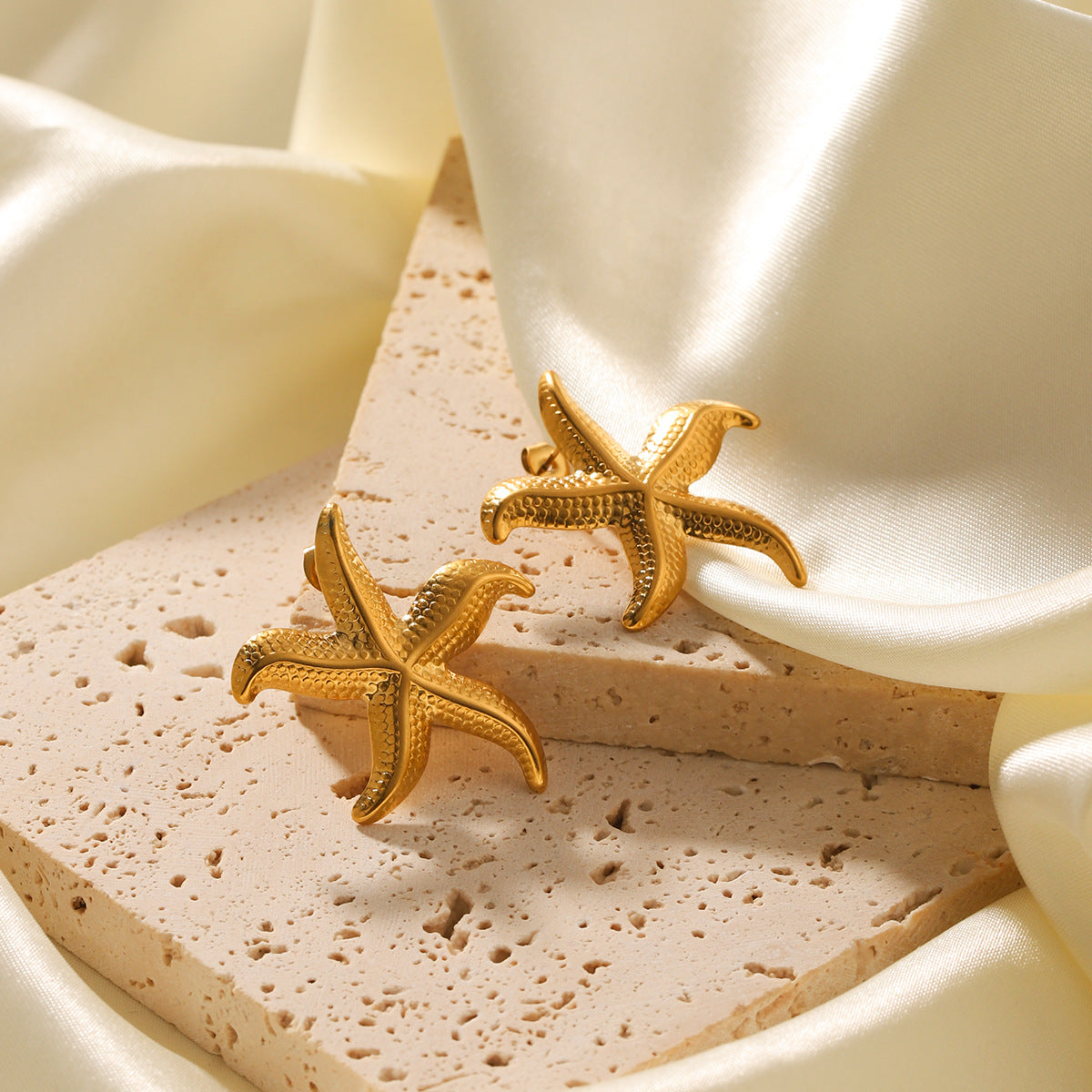 Starfish Stud Earrings For Women Featuring Electroplated 304 Stainless Steel With 18K Real Gold PVD Coated Plating
