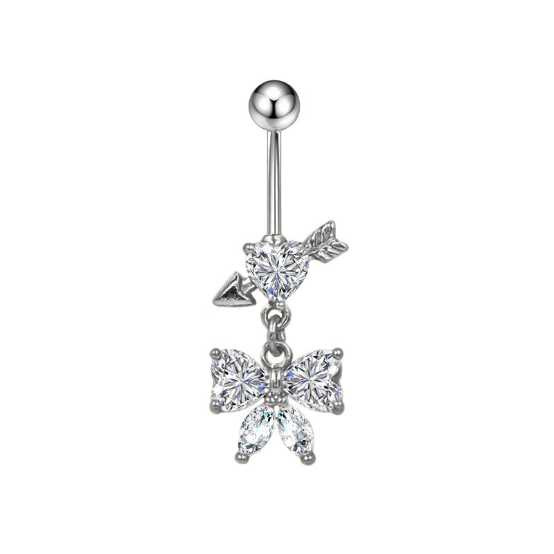 Three-dimensional Moon Copper Belly Ring With Electroplated Platinum And Zircon Inlay