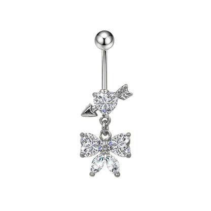 Three-dimensional Moon Copper Belly Ring With Electroplated Platinum And Zircon Inlay