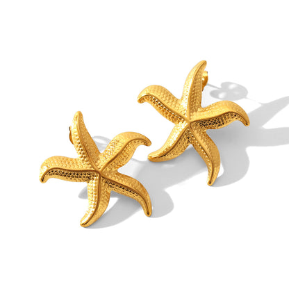 Starfish Stud Earrings For Women Featuring Electroplated 304 Stainless Steel With 18K Real Gold PVD Coated Plating