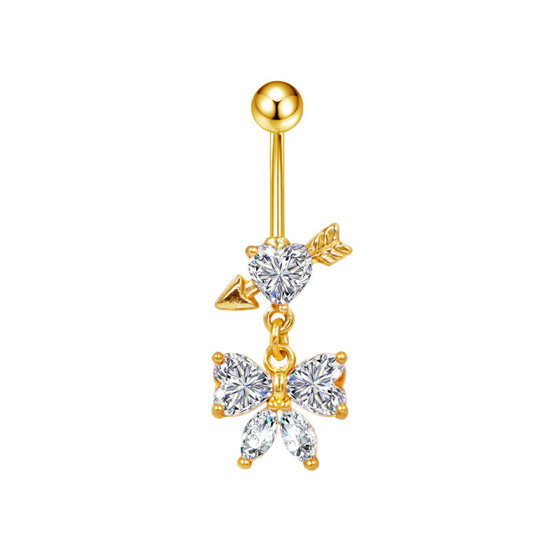 Three-dimensional Moon Copper Belly Ring With Electroplated Platinum And Zircon Inlay