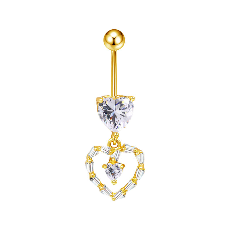 Three-dimensional Moon Copper Belly Ring With Electroplated Platinum And Zircon Inlay